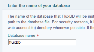 Insert the name of the database for fluxbb