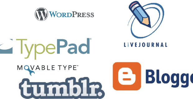 WordPress Logo, Blogger Logo, Typad Logo, Tumblr Logo, MovableType Logo, LiveJournal Logo