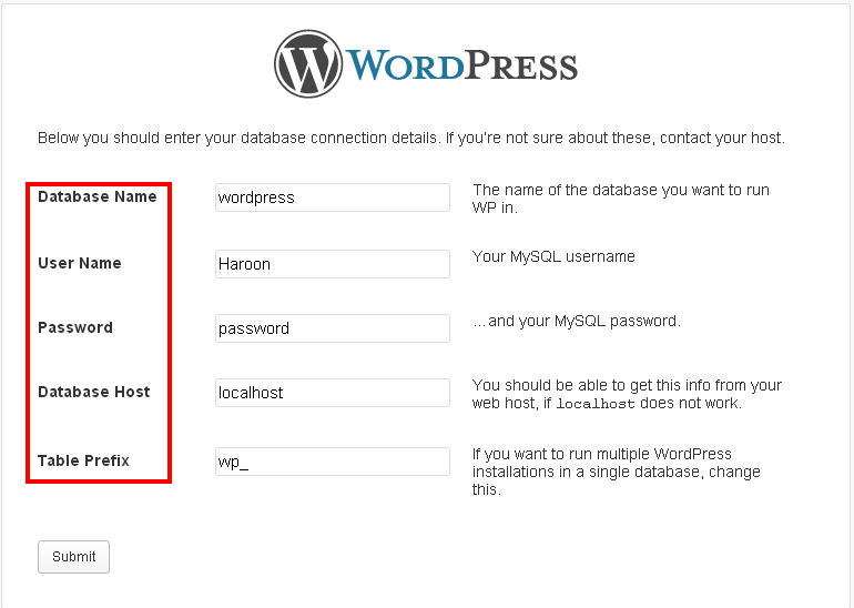 Database Configuration WordPress