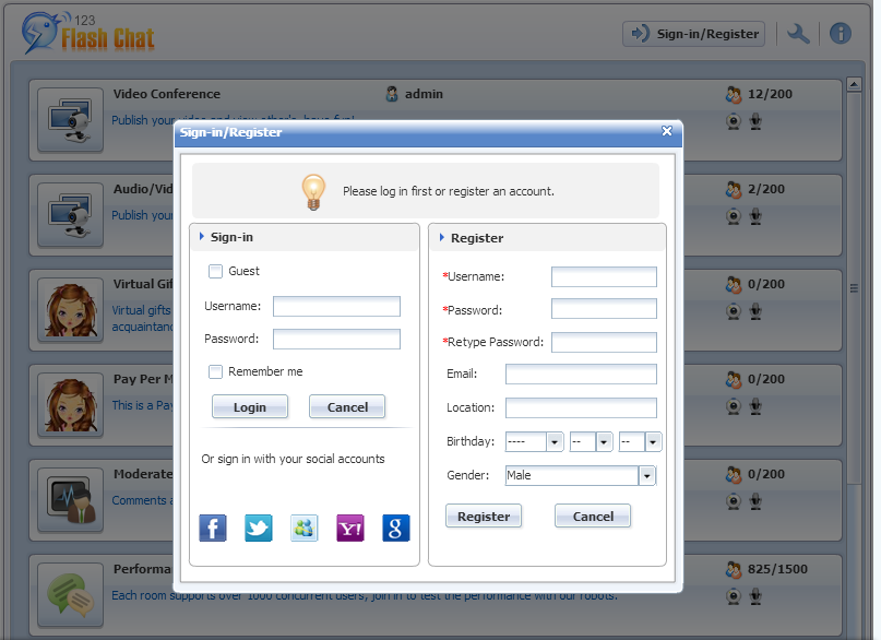 chat rooms powered by 123 flash chat