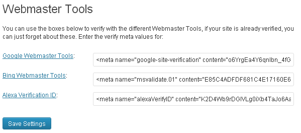 WordPress SEO Configuration meta keys