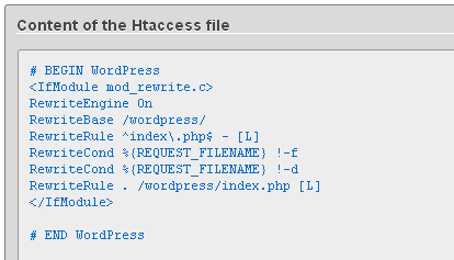 content of Htaccess file Editor