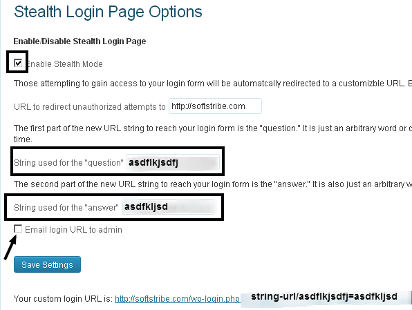 Stealth Login Page Options