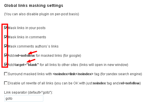 WP NoExternalLinks settings