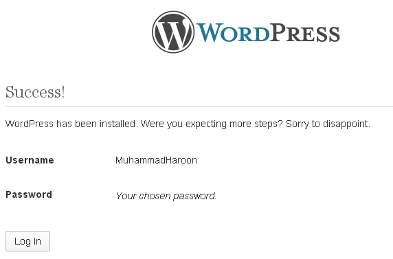 WordPress Login after installations