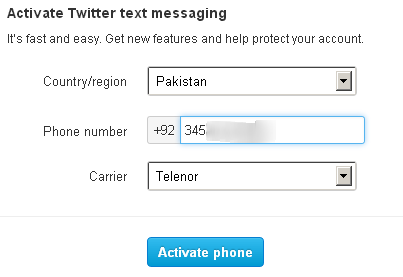 Adding a phone to twitter acocunt