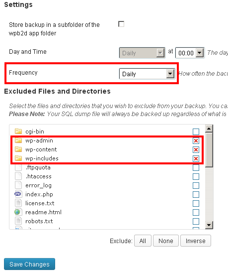 Backup Settings for dropbox wordpress plugin