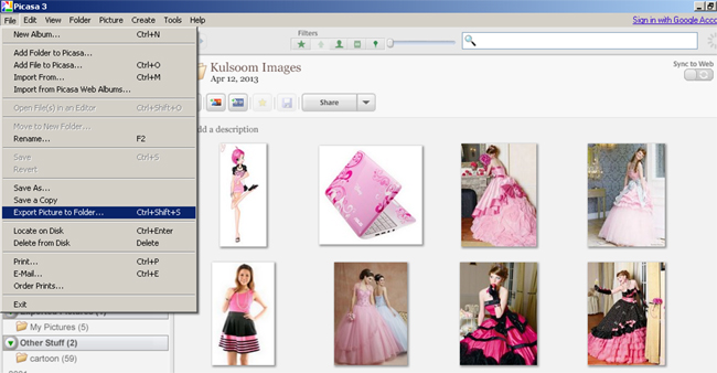 Export pictures to folder picasa