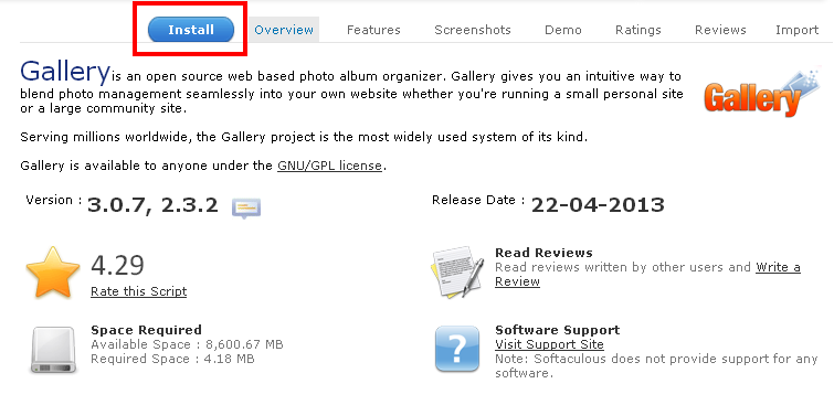 Install Image gallery with Softaculous