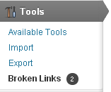 View Broken Links settings wordpress