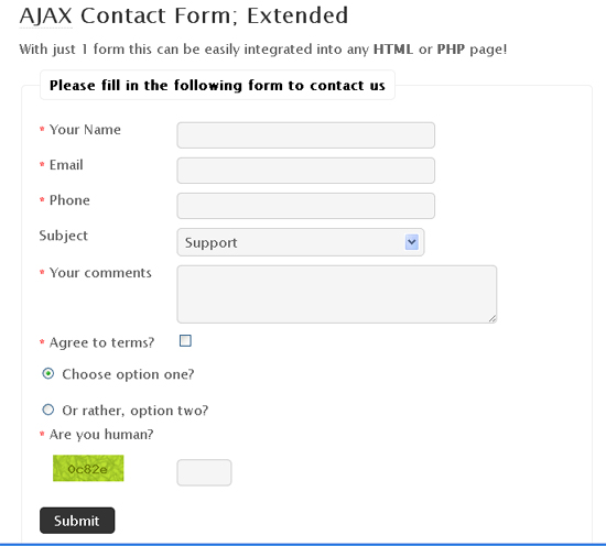 AJAX Contact Form Extended