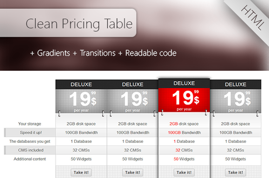 Clean Pricing Table