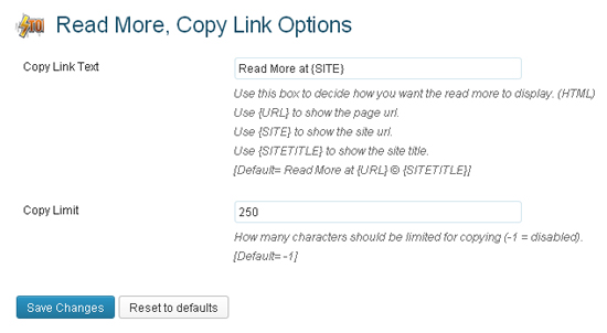 Read more copy link settings page options