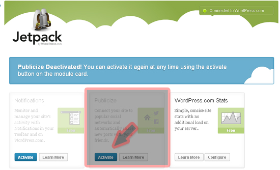 WordPress Jetpack Publicize settings