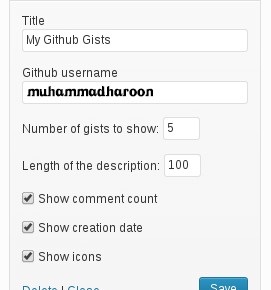 Better Github Gists Widget Settings