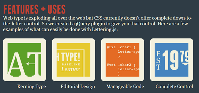 Features and uses of jQuery plugin lettering js