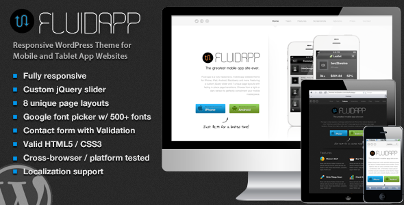 FluidApp - Responsive Mobile App WordPress Theme