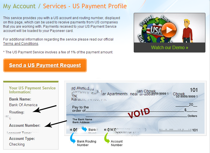 Routing and Account number Payoneer