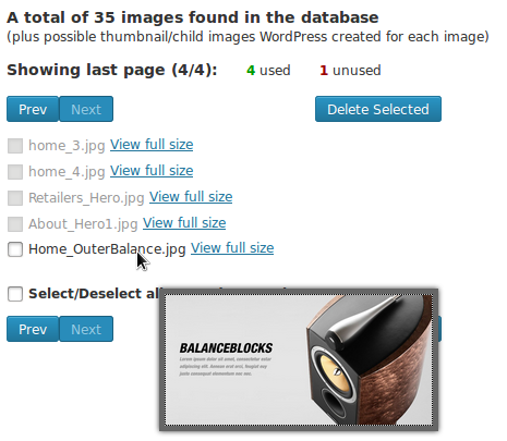 Settings page of Cleanup Images WordPress Plugin