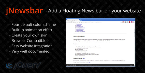 JNewsbar - jQuery Floating News bar