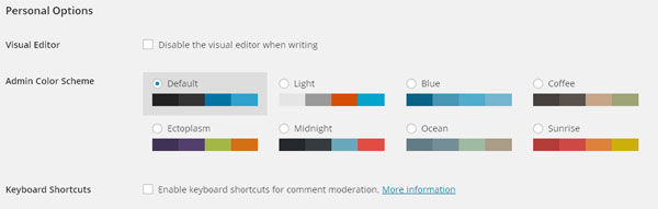 WordPress Admin color schemes