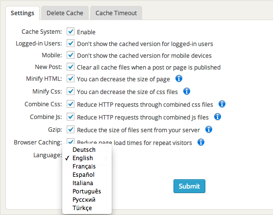 WP Fastest Cache Screenshot