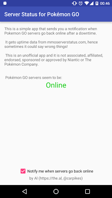 Server Status for Pokémon GO v1.7 .apk File