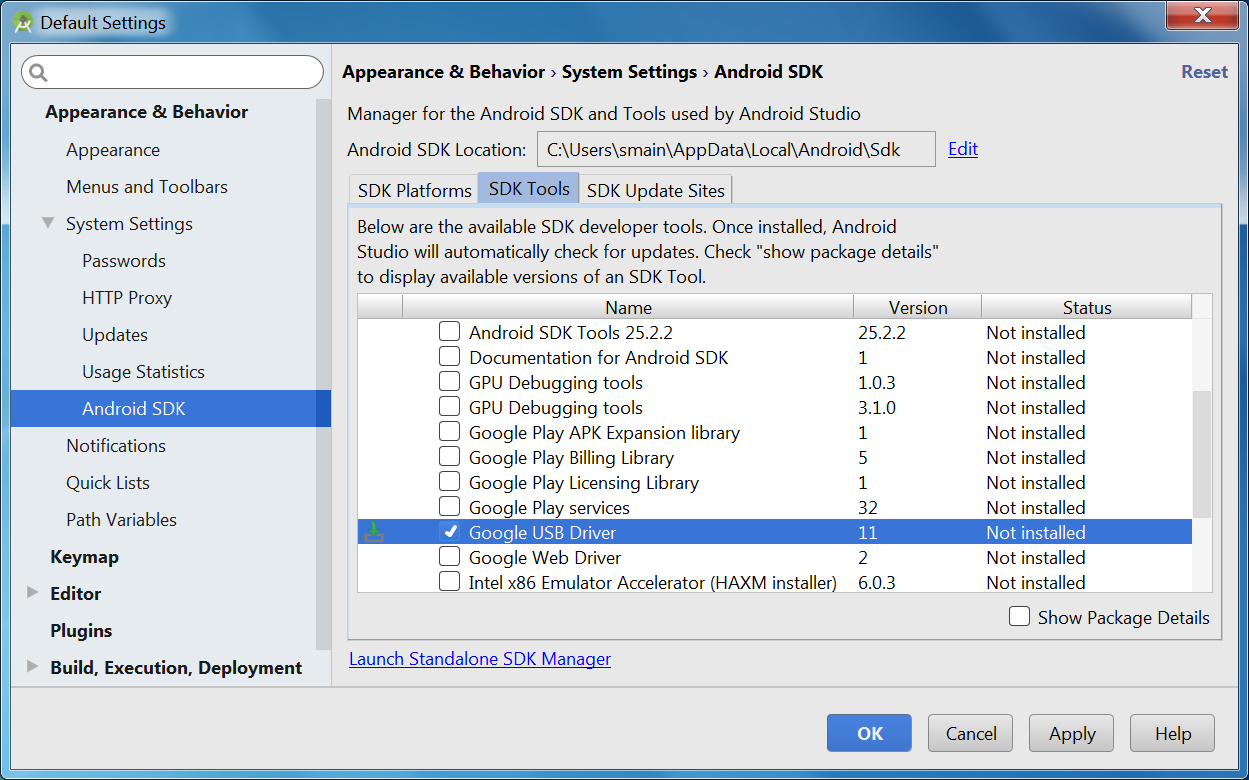 android studio sdk packages download