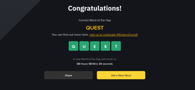 Binance 8YA WOTD Answers Today – All Word of the Day Solutions & Letters (Crypto WODL Guide)