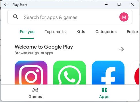 Install Google Play store in Windows 11